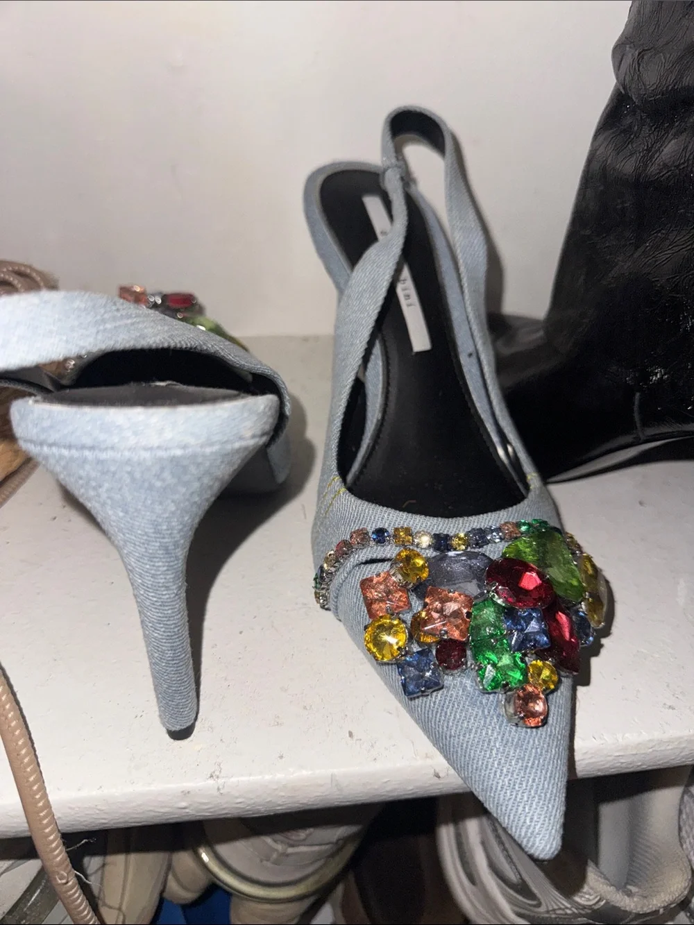 Gianni Bini Light Blue Jeweled Pointed Slingback Heels